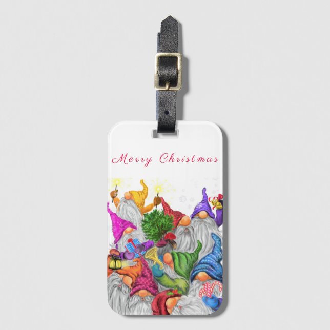 Navidades Etiqueta de equipaje Fiesta Gnomes Feliz (Anverso vertical)
