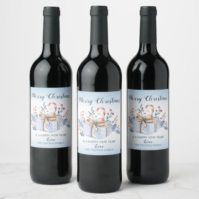 Navidades Etiqueta de frasco de vino Azul presente (Botellas)