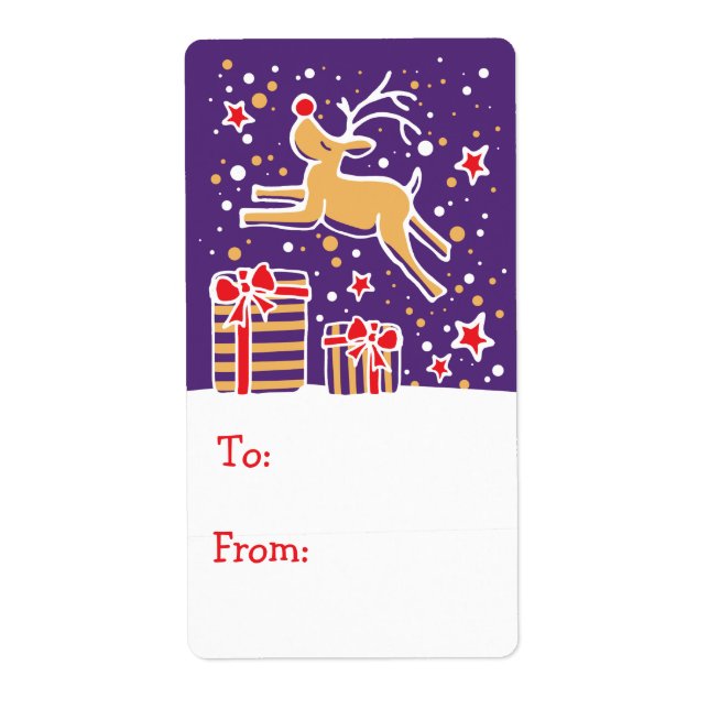 Navidades etiqueta de regalo de renos verde azulad (Frente)