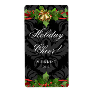 Navidades Etiqueta de vino Holly Bells de oro Dama