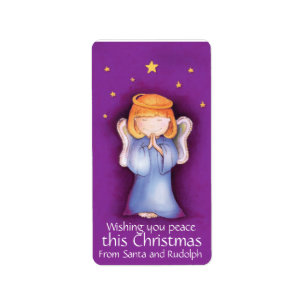 Navidades etiquetas de regalo de ángel morado