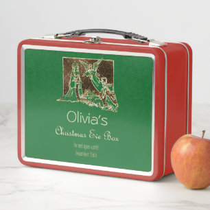 Navidades Eve Box Nativity Scene Red Green Gold