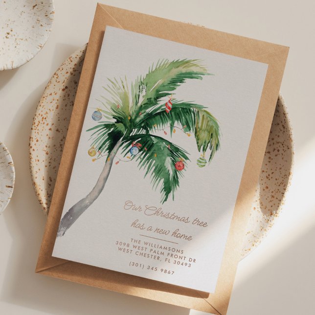 Navidades Familia Palm Tree Invitación móvil (Palm Tree Coastal Christmas Family Moving Announcement )