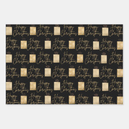 Navidades felices oro y papel de envolvimiento neg