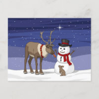 Navidades felices Snowman y la postal de renos bon
