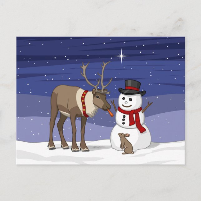 Navidades felices Snowman y la postal de renos bon (Anverso)