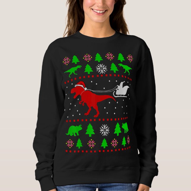 Navidades feos de dinosaurio Sweater para adultos  (Anverso)