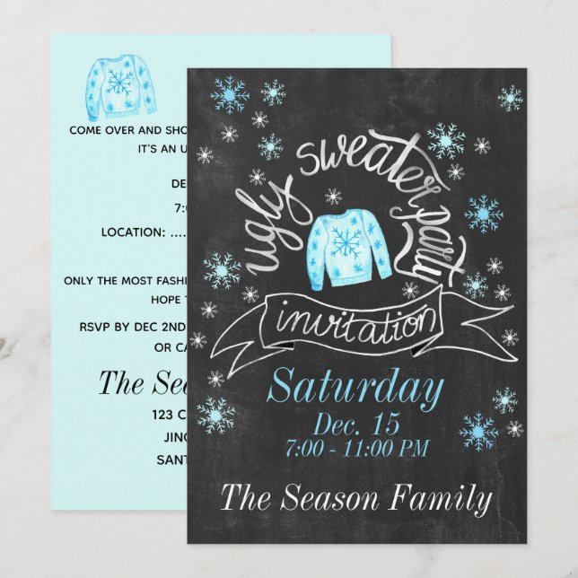 Navidades feos Invitación a la fiesta del suéter (Anverso / Reverso)