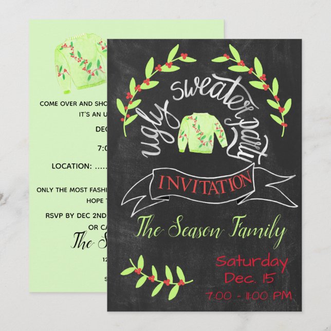 Navidades feos Invitación a la fiesta del suéter (Anverso / Reverso)