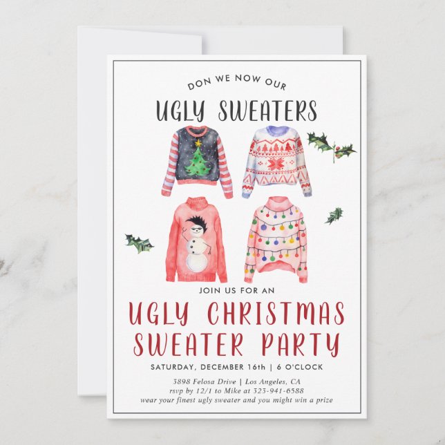 Navidades feos Invitación a la fiesta del suéter (Anverso)