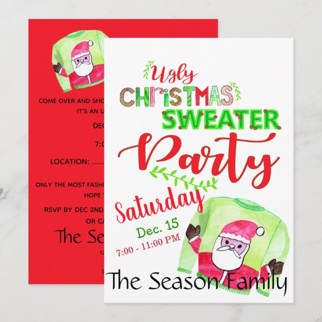 Navidades feos Invitación a la fiesta del suéter (Anverso / Reverso)