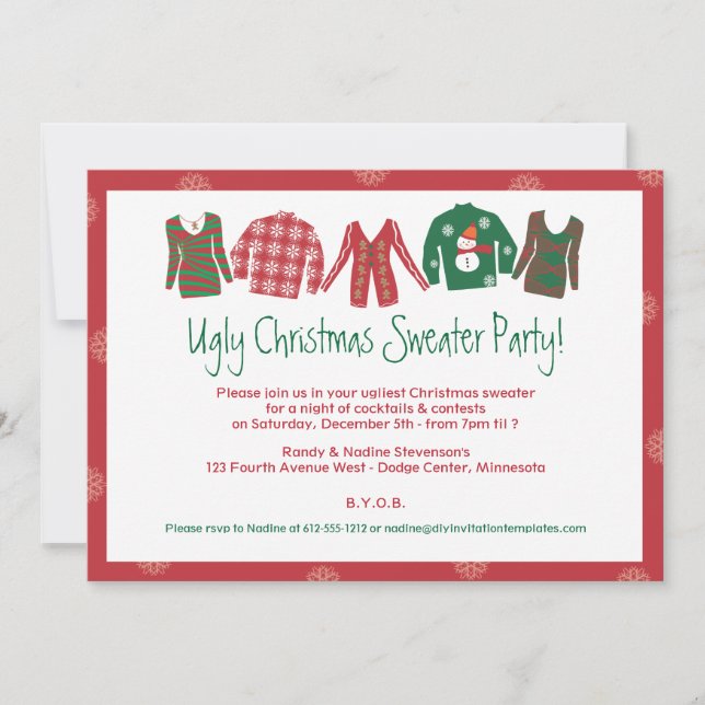 Navidades feos Invitación a la fiesta del suéter (Anverso)