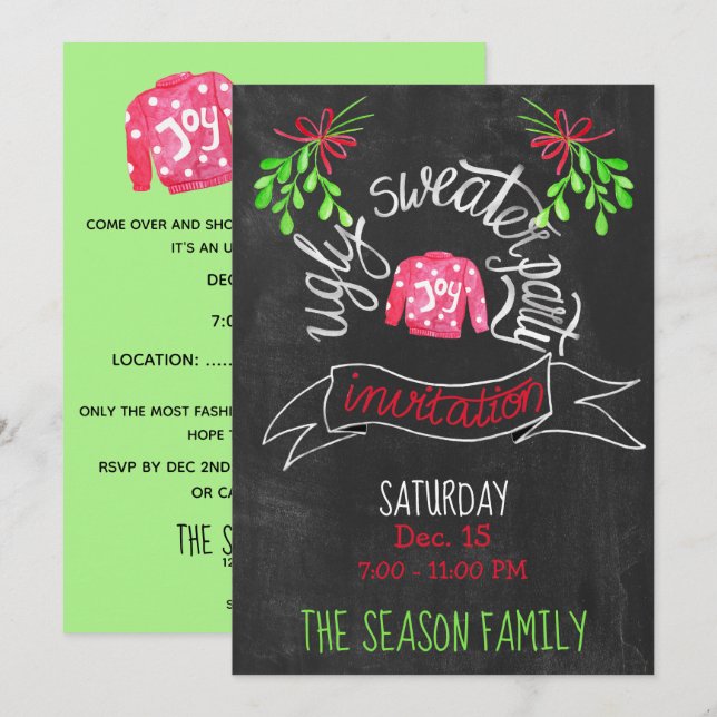 Navidades feos Invitación a la fiesta del suéter (Anverso / Reverso)