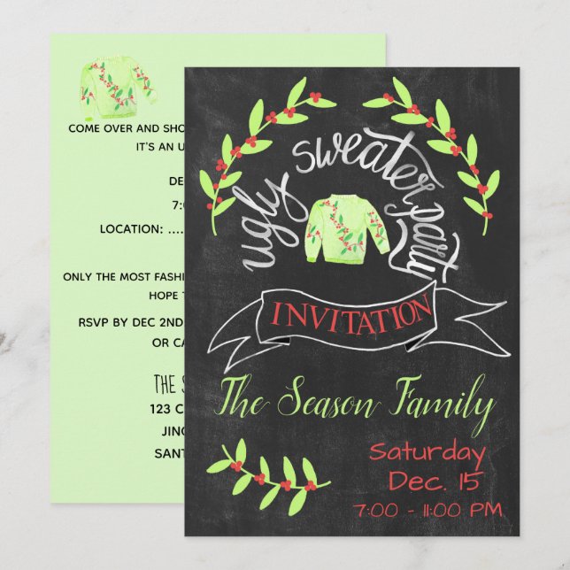 Navidades feos Invitación a la fiesta del suéter (Anverso / Reverso)
