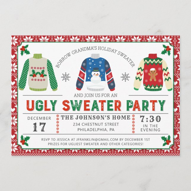 Navidades feos Invitación Fiesta de suéter Invitac (Anverso)