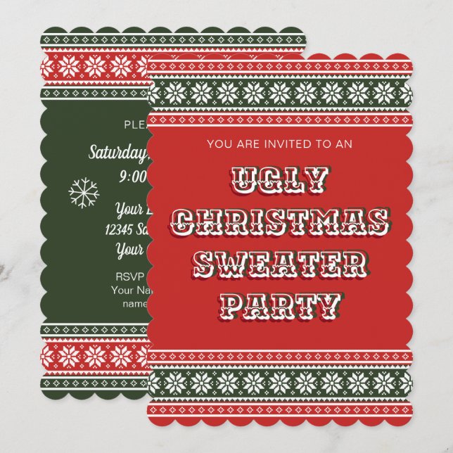 Navidades feos Invitaciones a la fiesta de Sweater (Anverso / Reverso)