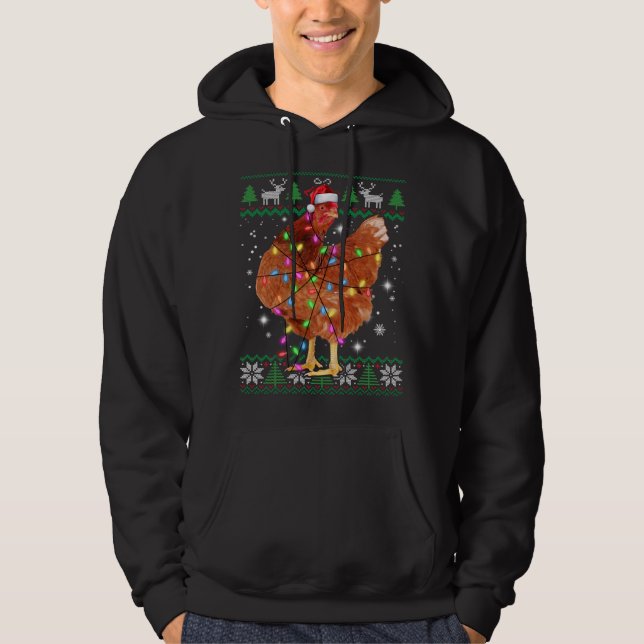 Navidades feos Pollos Santa Hat iluminan Sweater X (Anverso)