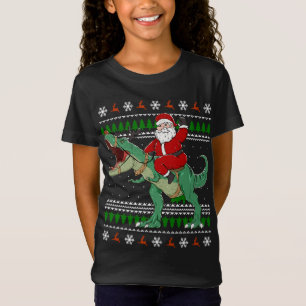 Navidades feos suéter Santa Riding Dinosaur Reind