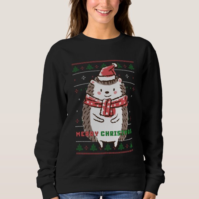Navidades feos Sweater Cute Hedgehog Santa (Anverso)