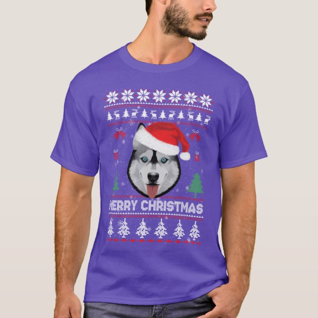 Navidades feos Sweater Husky Santa Merry Navidad (Anverso)