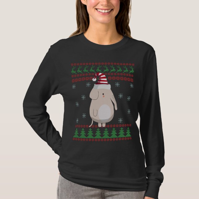 Navidades feos Sweater Kawaii Elephant Lovers Rega (Anverso)