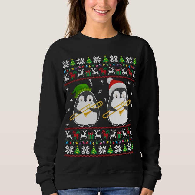 Navidades feos trombónicos suéter Elf Santa Pengui (Anverso)
