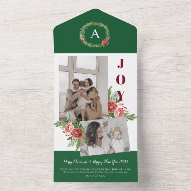 Navidades Festividad saludo acuarela tarjeta flora (Interior)