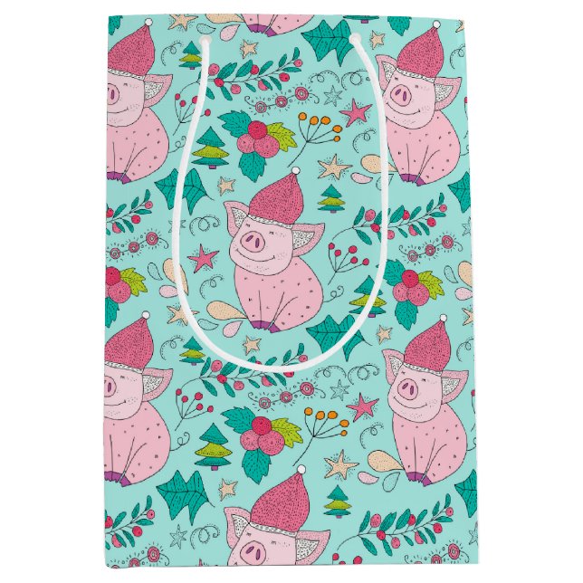 Navidades festivos Bolsa de regalo media de cerdos (Anverso)