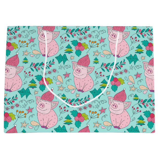 Navidades festivos Bolsa de regalo media de cerdos (Anverso)