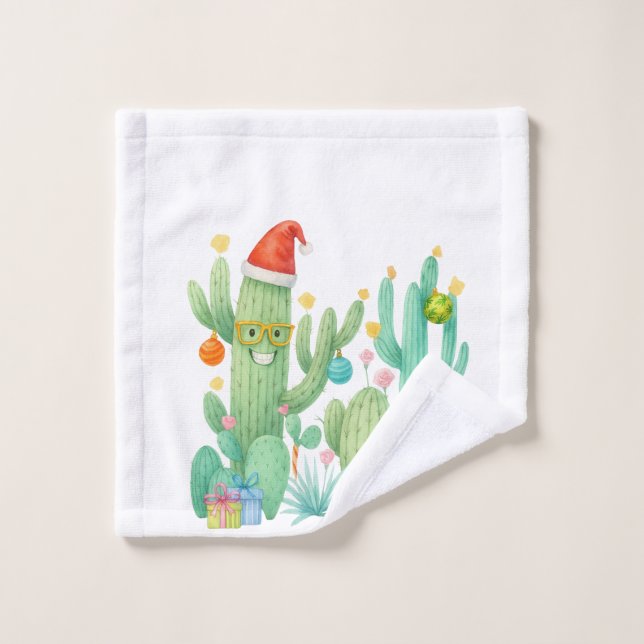Navidades festivos Cactus con Santa Hat y Ornament (Toallita)