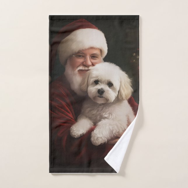 Navidades festivos de Bichon Frise con Santa Claus (Toalla de mano)