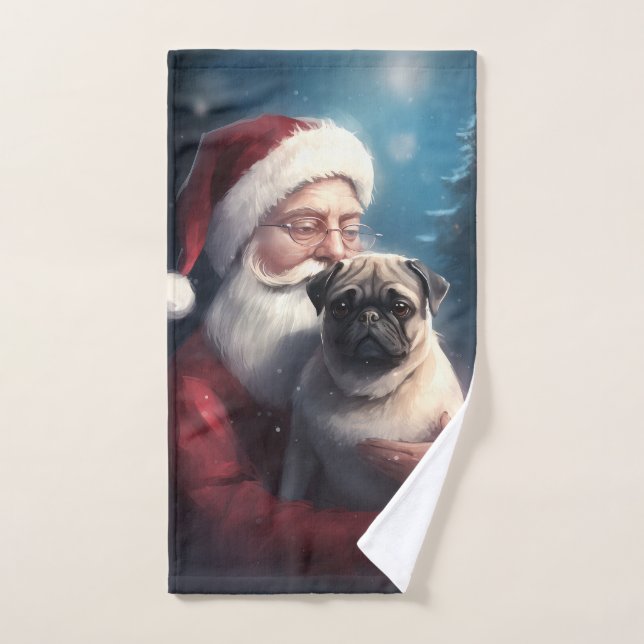 Navidades festivos de Pug con Santa Claus (Toalla de mano)
