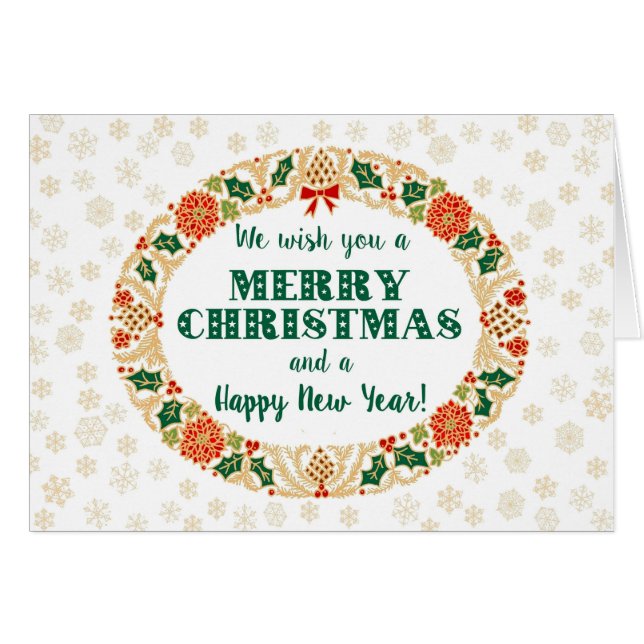 Navidades festivos Holly Wreath con copos de nieve (Anverso (Horizontal))