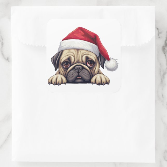 Navidades festivos Pegatina de la Plaza Pug (Bolso)