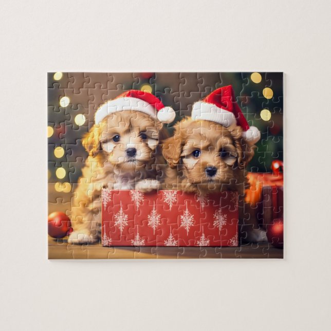 Navidades festivos Puppy Duo Jigsaw Puzzle (Horizontal)