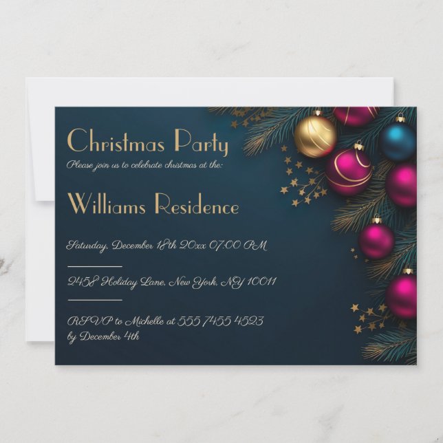 Navidades festivos y elegantes invitaciones a fies (Anverso)