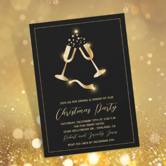 Navidades Fiesta Black Gold Invitación al champán