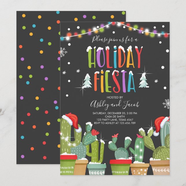 Navidades Fiesta Cactus Fiesta de invitaciones de  (Anverso / Reverso)