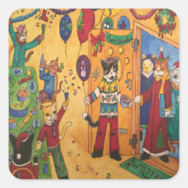 Navidades Fiesta Gatos Pegatina rectangular
