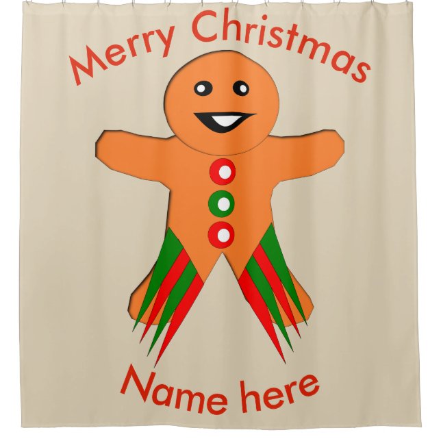 Navidades Fiesta Gingerbread Man Cortina de Ducha (Anverso)
