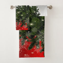 Navidades Fiesta Green Tree Red Silver Snowflakes