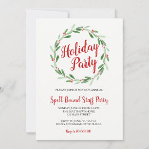 Navidades Fiesta Greenery Wreath Invitación