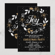 Navidades Fiesta negro y oro Alegría invitación