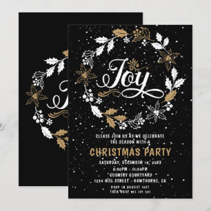 Navidades Fiesta negro y oro Alegría invitación