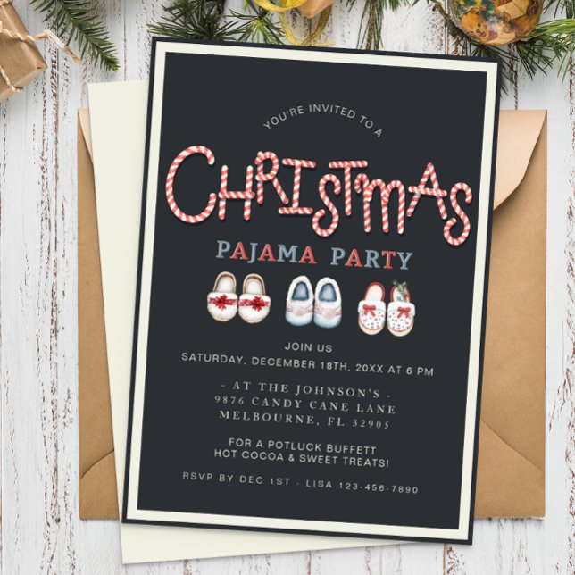 Navidades Fiesta Pajama Slippers Invitación (Christmas Pajama Party Invite)