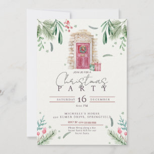 Navidades Fiesta puerta wreath invitación