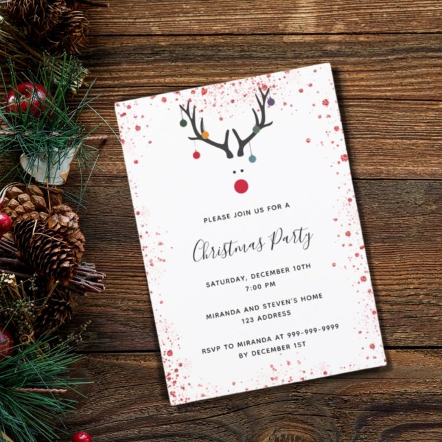 Navidades fiesta reno rojo blanco invitación a la  (Subido por el creador)