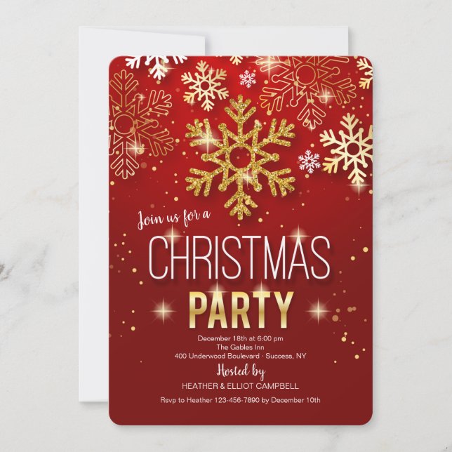 Navidades Fiesta Rojo y Invitaciones de Oro (Anverso)