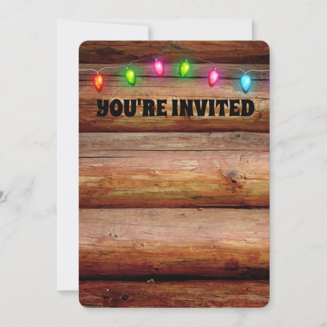 NAVIDADES FIESTA RUSTIC LOG CABIN INVITACIONES (Anverso)