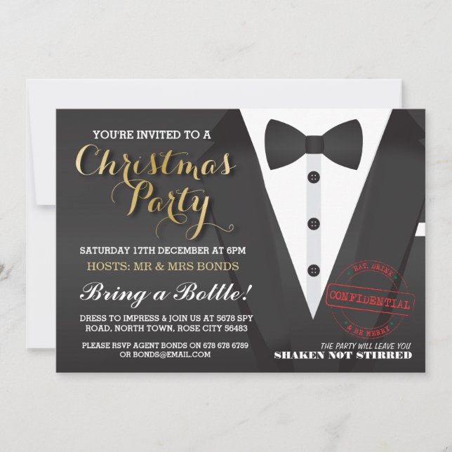 Navidades Fiesta Tuxedo Bow Tie Ball Invitación a  (Anverso)